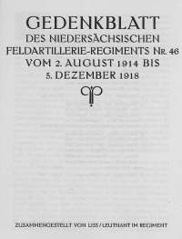 Verlustliste: Niedersächsisches Feldartillerie-Regiment Nr. 46